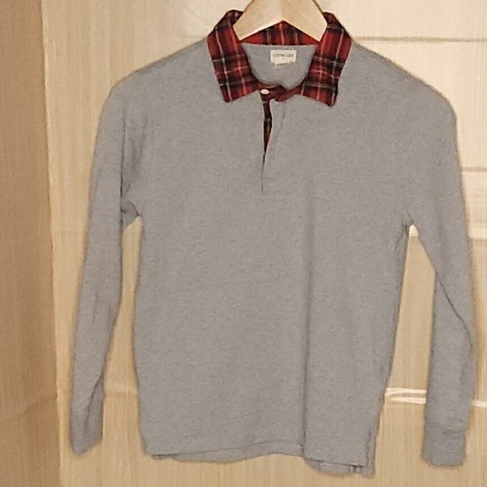 Crewcuts Boys Grey Henley Red Plaid Collar 10-11
